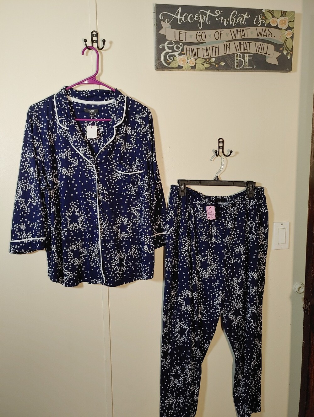 Vera Vera Wang XL Blue/ White Stars Short Sleeve Pajama Set